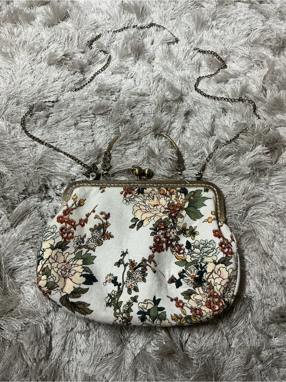 Floral Print Kiss-Lock Crossbody Bag in Cream